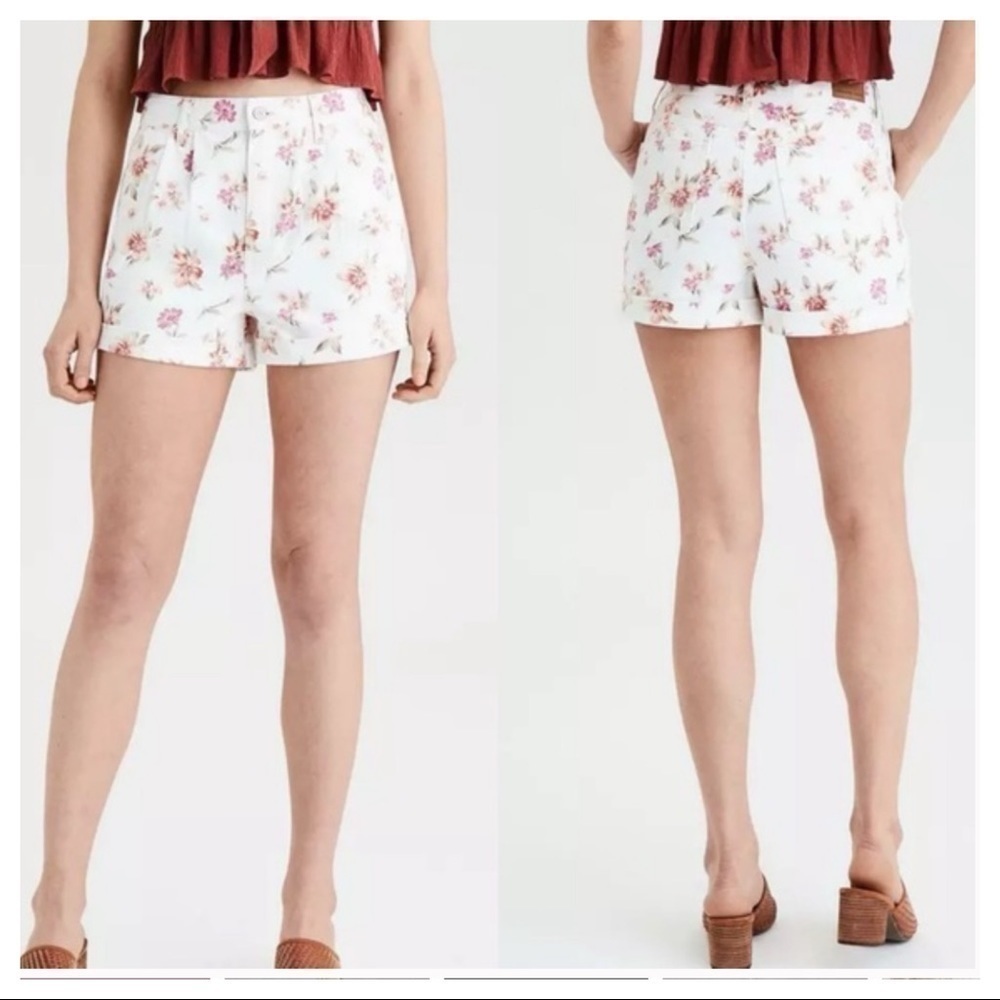 American Eagle High Rise Floral 100% Cotton Mom Shorts Size 14